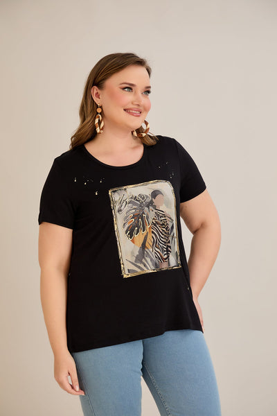 Tricou marime mare din viscoza cu imprimeu pictat II - Lady 10881