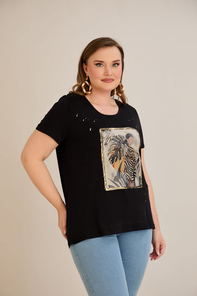 Tricou marime mare din viscoza cu imprimeu pictat II - Lady 10881
