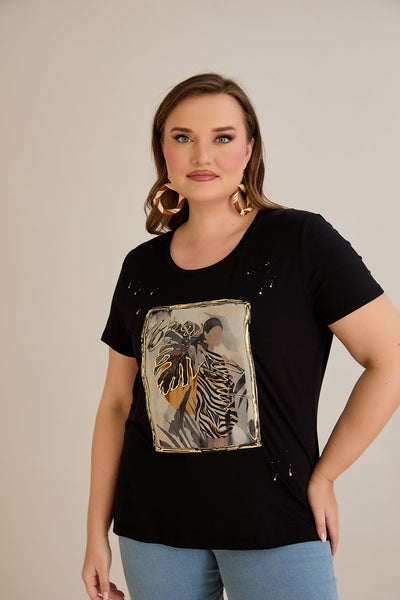 Tricou marime mare din viscoza cu imprimeu pictat II - Lady 10881