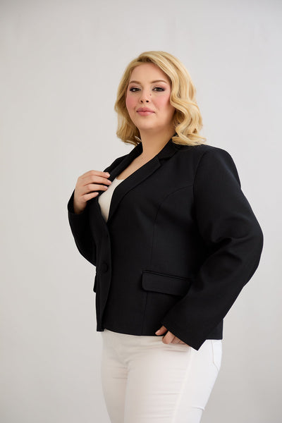 Sacou marime mare modern scurt in-bumbac - negru