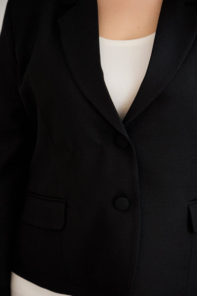 Sacou marime mare modern scurt in-bumbac - negru