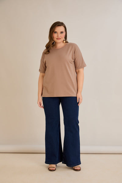 Tricou marime mare din bumbac Clasic - moca