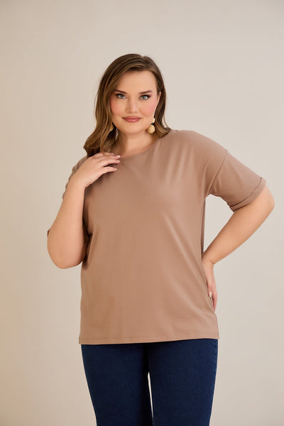Tricou marime mare din bumbac Clasic - moca