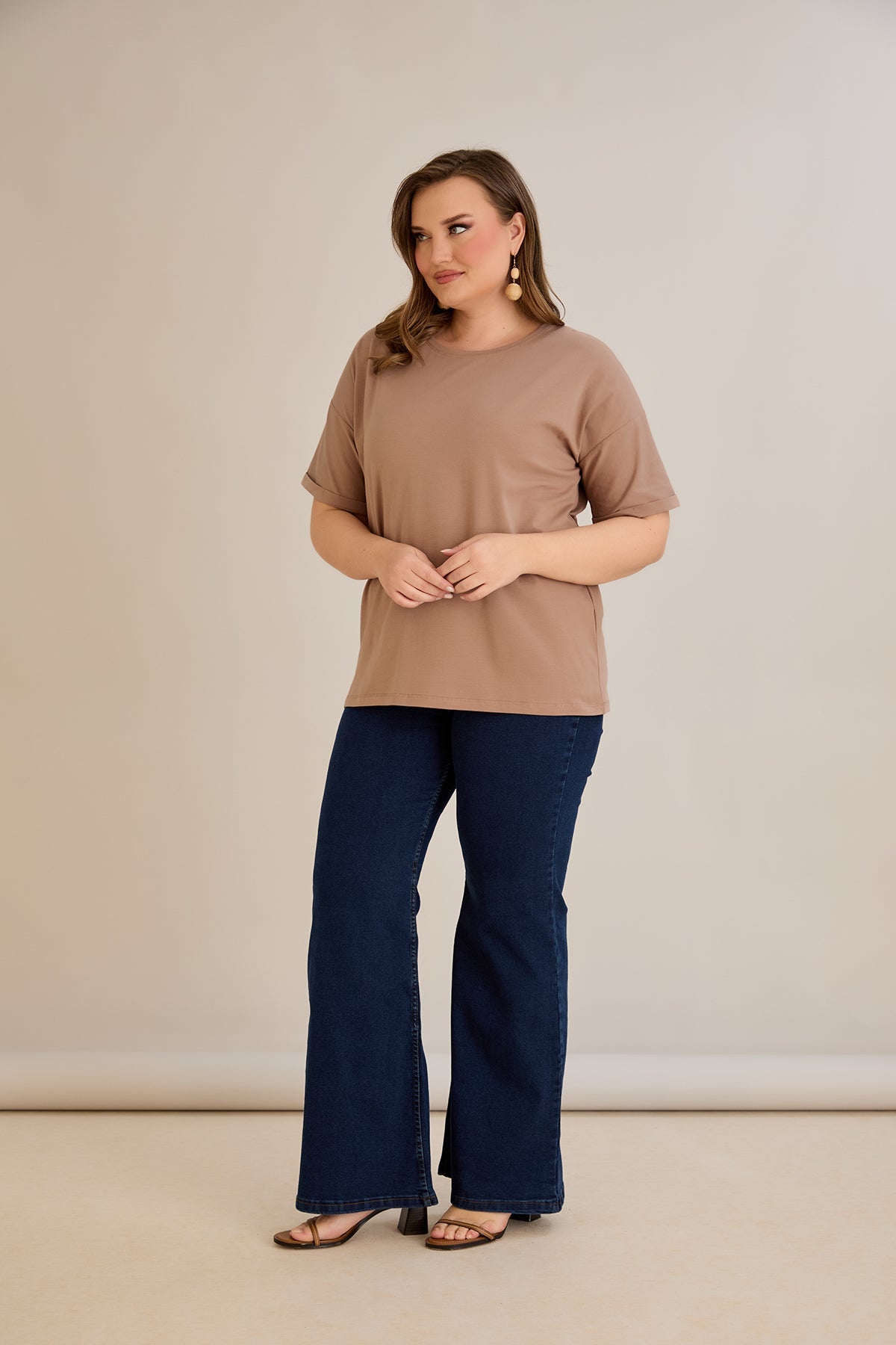 Tricou marime mare din bumbac Clasic - moca