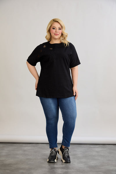 Bluza marime mare din bumbac cu broderie - negru
