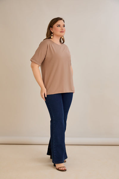 Tricou marime mare din bumbac Clasic - moca