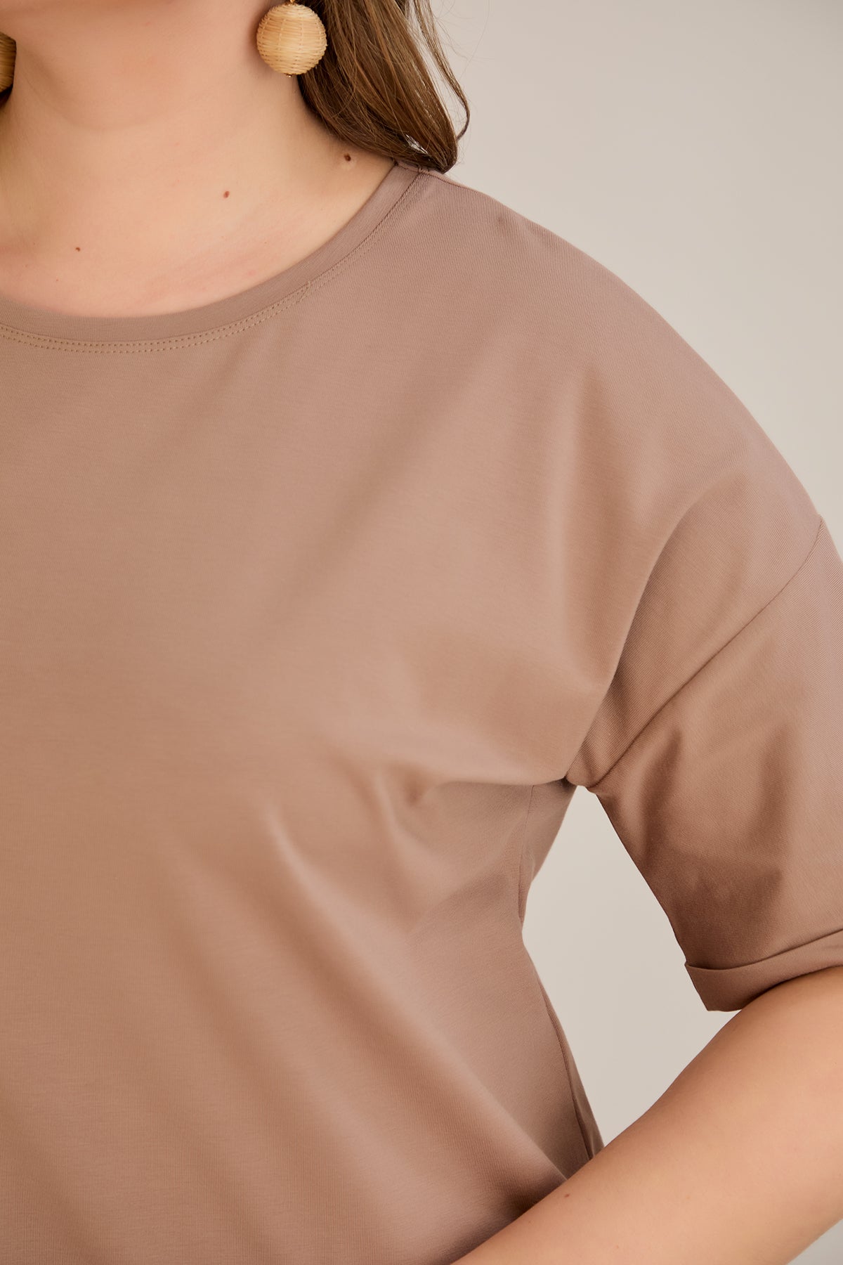 Tricou marime mare din bumbac Clasic - moca
