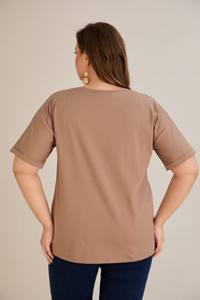 Tricou marime mare din bumbac Clasic - moca