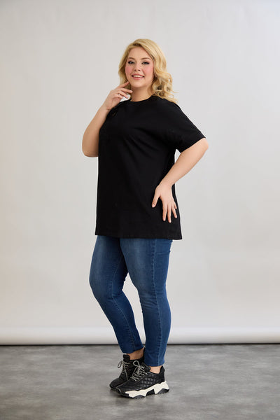 Bluza marime mare din bumbac cu broderie - negru