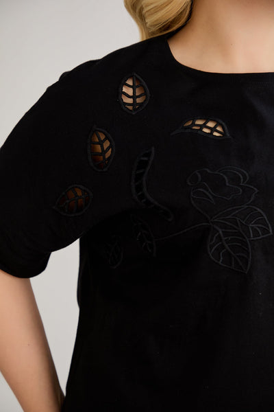 Bluza marime mare din bumbac cu broderie - negru