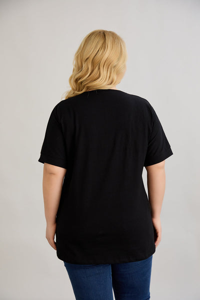 Bluza marime mare din bumbac cu broderie - negru