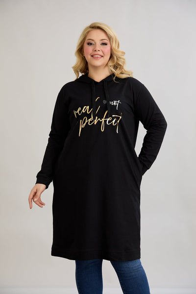 Rochie-tunica marime mare din bumbac cu inscriptie aurie Real Love