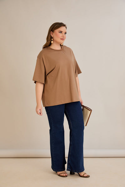 Tricou marime mare supradimensionat din bumbac (100%) - cappuccino 10355