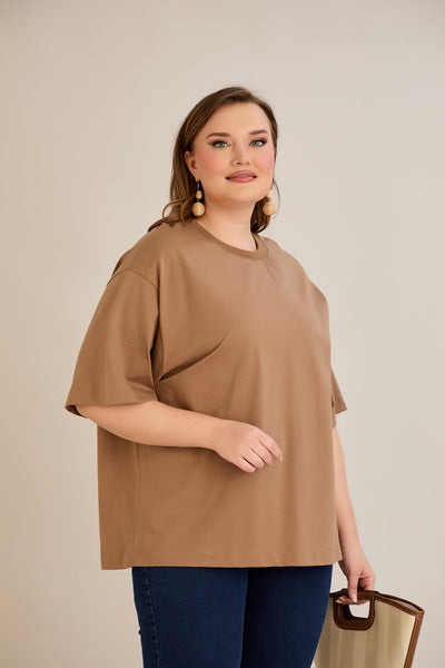Tricou marime mare supradimensionat din bumbac (100%) - cappuccino 10355