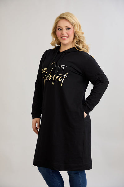 Rochie-tunica marime mare din bumbac cu inscriptie aurie Real Love