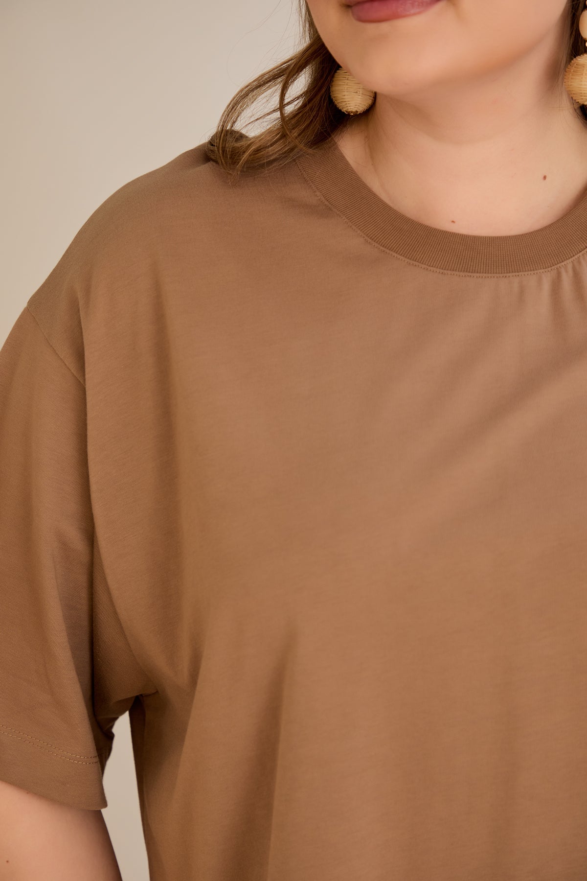 Tricou marime mare supradimensionat din bumbac (100%) - cappuccino 10355