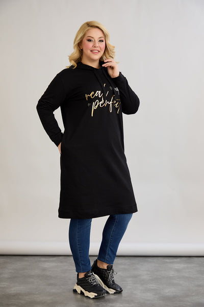 Rochie-tunica marime mare din bumbac cu inscriptie aurie Real Love
