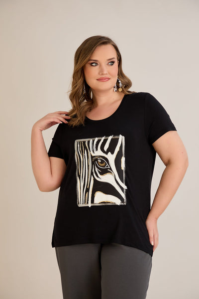 Tricou marime mare din viscoza cu imprimeu pictat I - Zebra 10881
