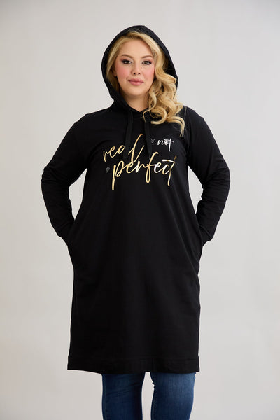 Rochie-tunica marime mare din bumbac cu inscriptie aurie Real Love