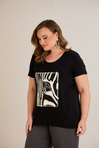 Tricou marime mare din viscoza cu imprimeu pictat I - Zebra 10881
