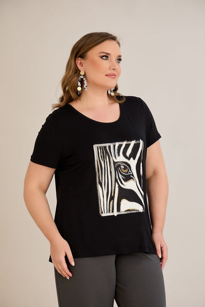 Tricou marime mare din viscoza cu imprimeu pictat I - Zebra 10881