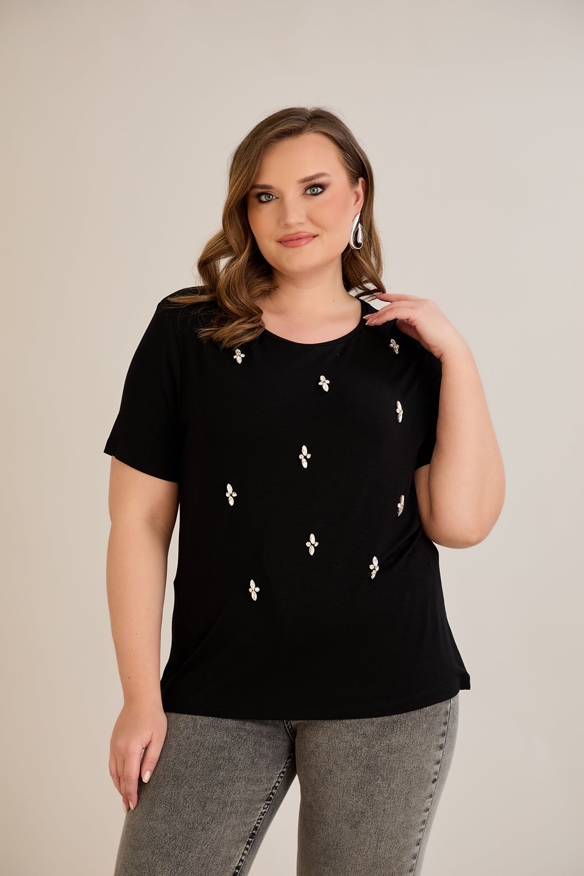 Tricou marime mare din viscoza cu pietre - 10967