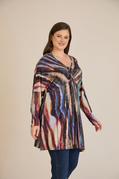 Tunica marime mare cu snur si decolteu in V – print abstract