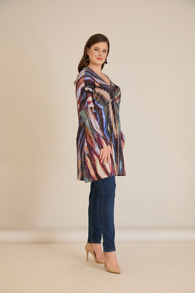 Tunica marime mare cu snur si decolteu in V – print abstract