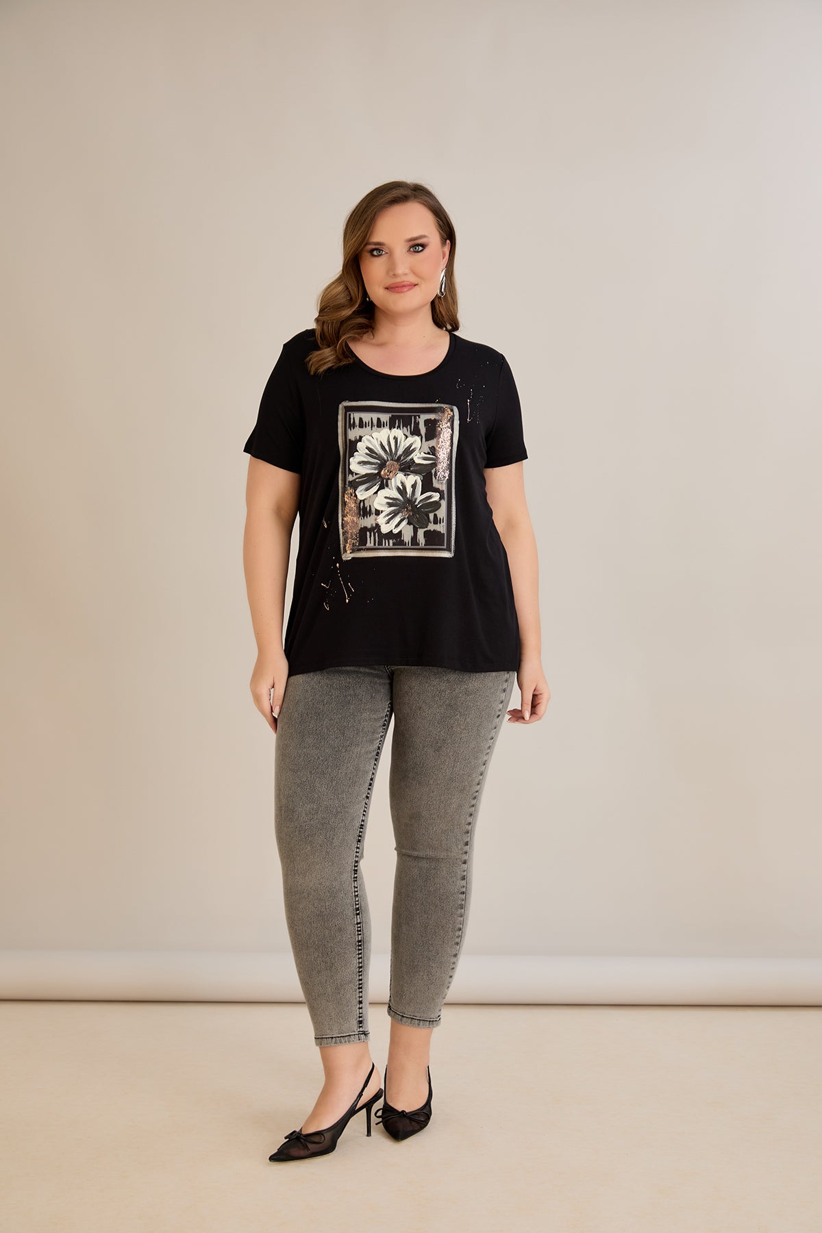 Tricou marime mare din viscoza cu imprimeu pictat III - Margarete 10881
