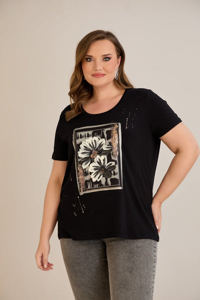 Tricou marime mare din viscoza cu imprimeu pictat III - Margarete 10881