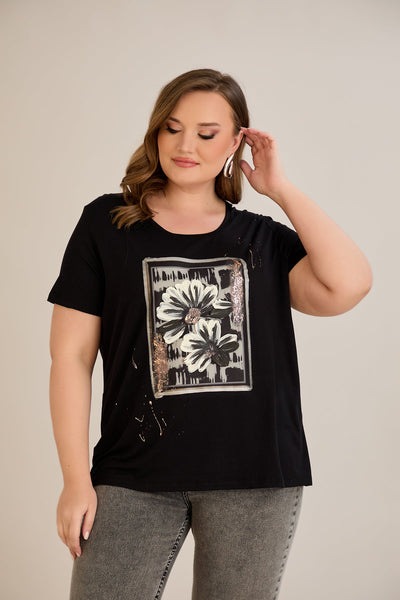Tricou marime mare din viscoza cu imprimeu pictat III - Margarete 10881