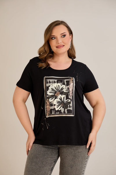 Tricou marime mare din viscoza cu imprimeu pictat III - Margarete 10881