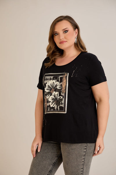 Tricou marime mare din viscoza cu imprimeu pictat III - Margarete 10881