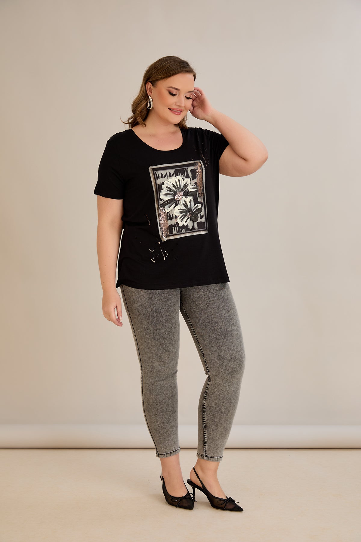 Tricou marime mare din viscoza cu imprimeu pictat III - Margarete 10881
