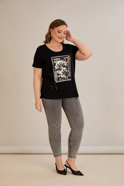 Tricou marime mare din viscoza cu imprimeu pictat III - Margarete 10881
