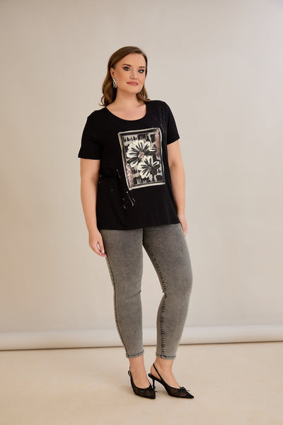 Tricou marime mare din viscoza cu imprimeu pictat III - Margarete 10881