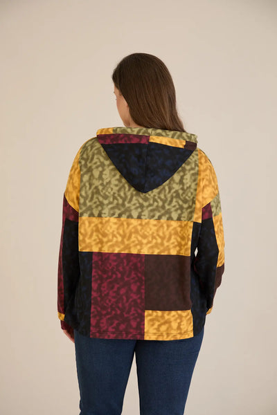 Bluza marime mare cu gluga si snururi - mustar