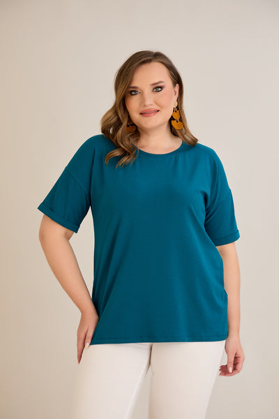 Tricou marime mare din bumbac Clasic - albastru