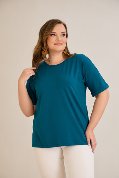 Tricou marime mare din bumbac Clasic - albastru