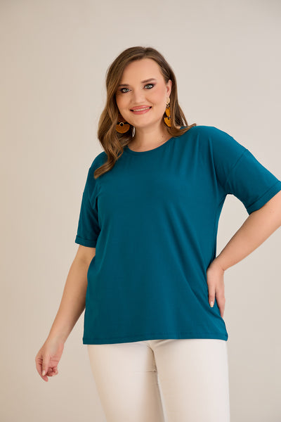 Tricou marime mare din bumbac Clasic - albastru