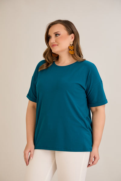 Tricou marime mare din bumbac Clasic - albastru
