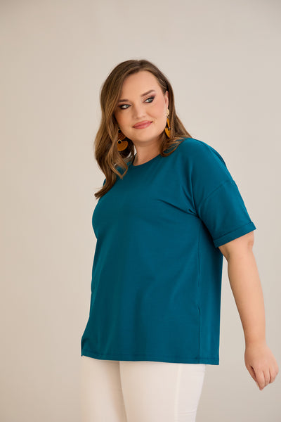 Tricou marime mare din bumbac Clasic - albastru