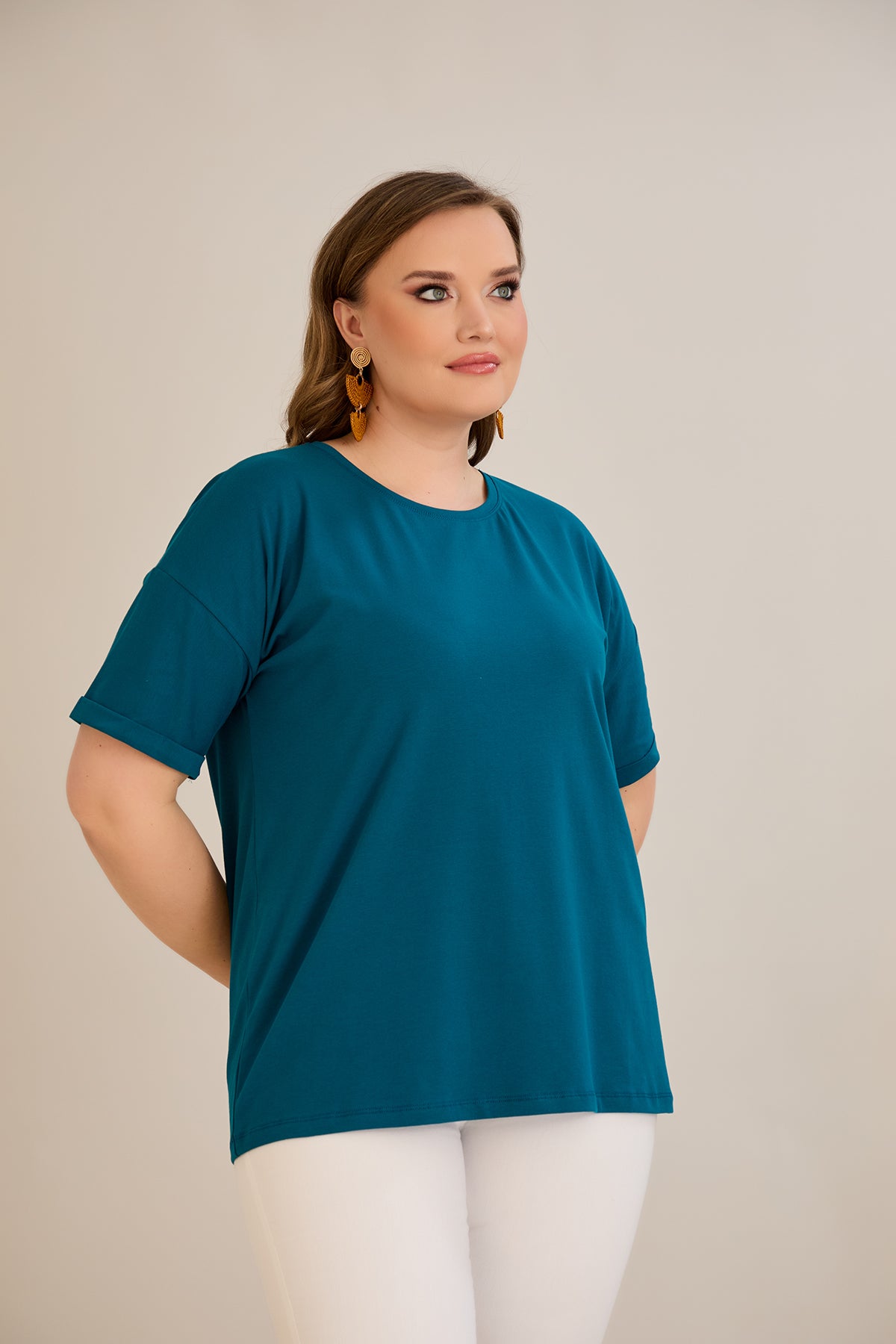 Tricou marime mare din bumbac Clasic - albastru