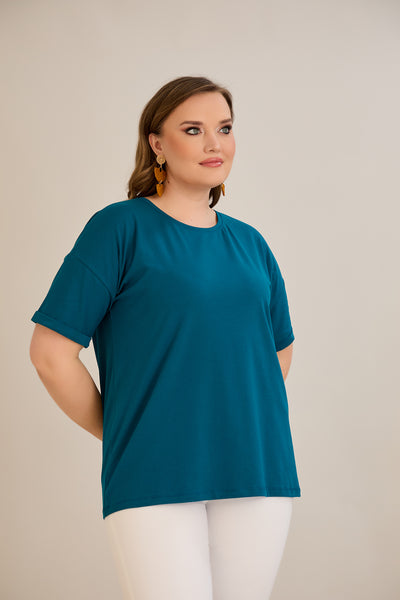 Tricou marime mare din bumbac Clasic - albastru