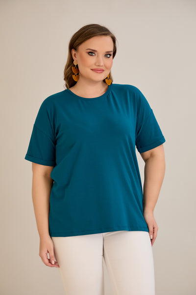 Tricou marime mare din bumbac Clasic - albastru