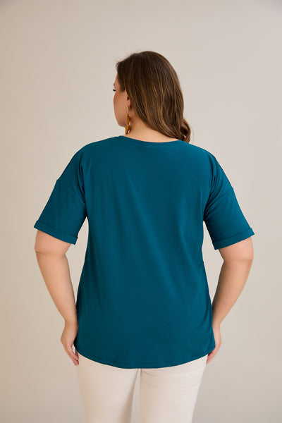 Tricou marime mare din bumbac Clasic - albastru