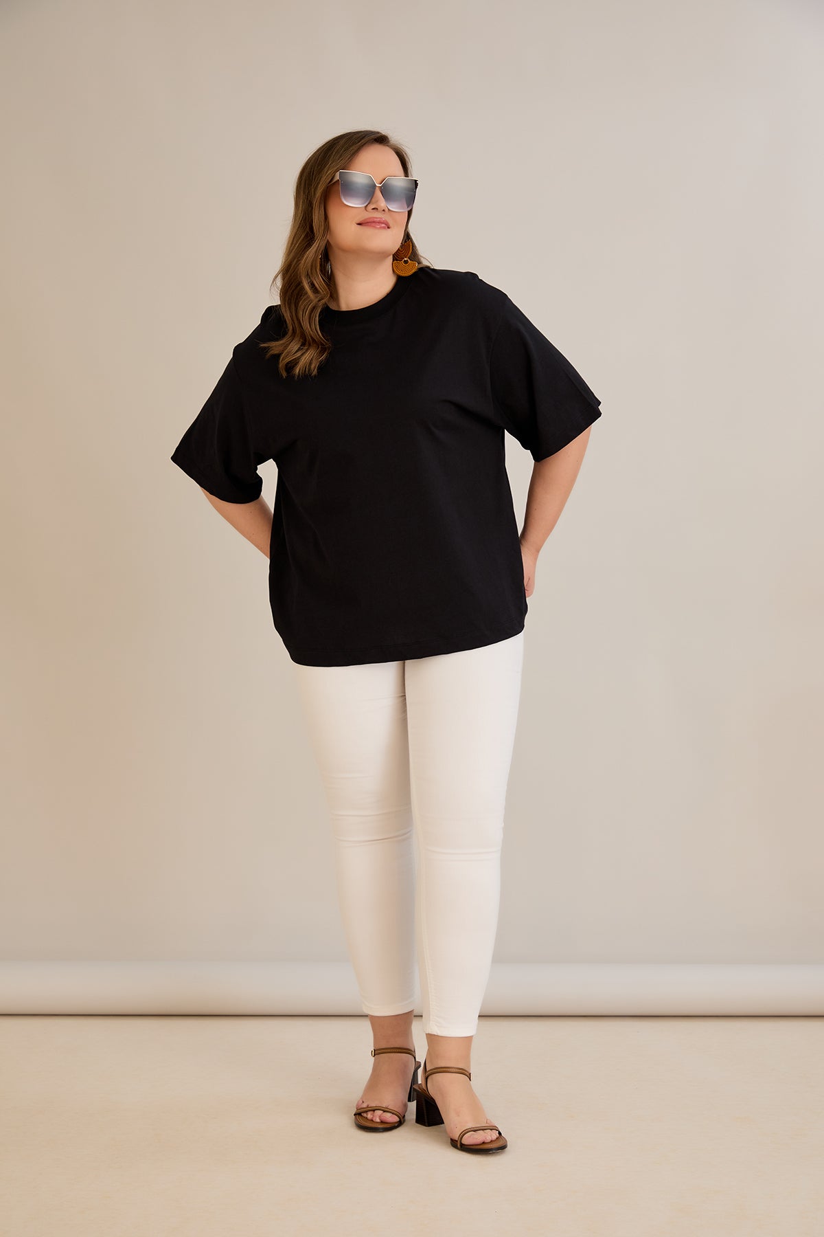 Tricou marime mare supradimensionat din bumbac (100%) - negru 10355