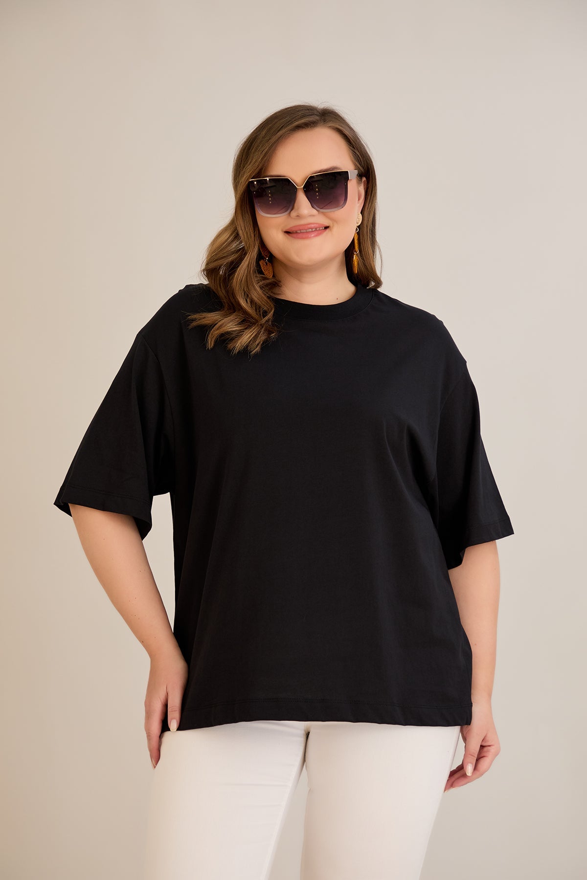 Tricou marime mare supradimensionat din bumbac (100%) - negru 10355