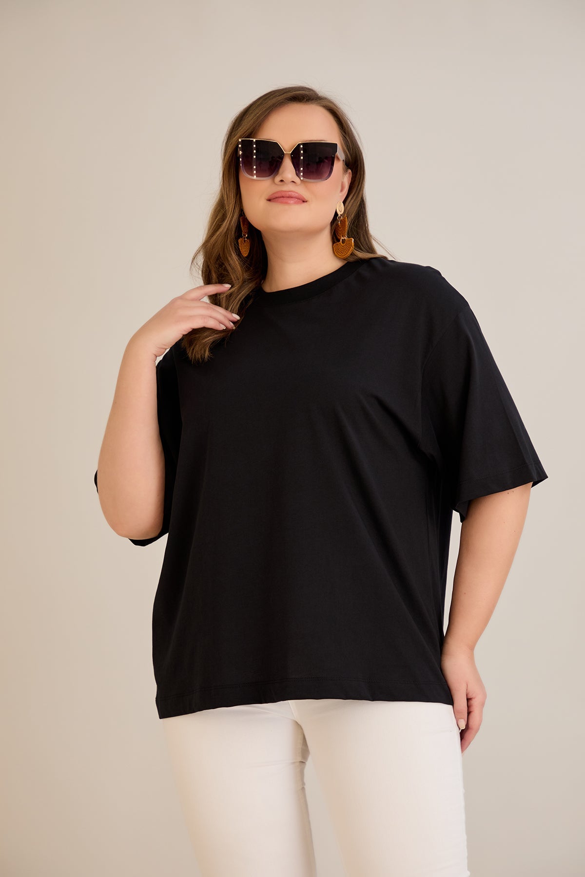 Tricou marime mare supradimensionat din bumbac (100%) - negru 10355
