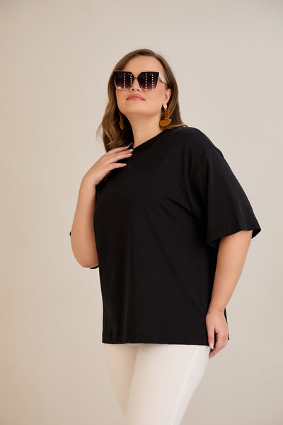 Tricou marime mare supradimensionat din bumbac (100%) - negru 10355